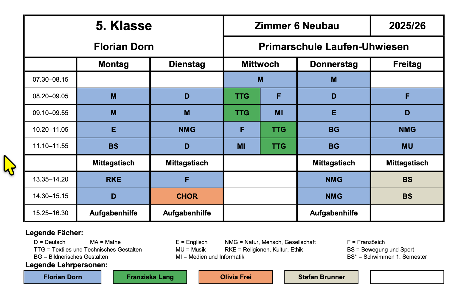 Stundenplan 5. Klasse (aktualisiert)
