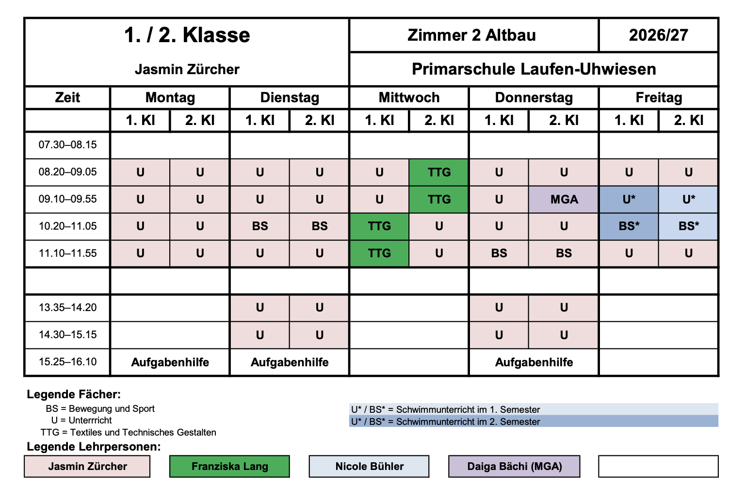 1./2. Klasse Stundenplan 2026/2027