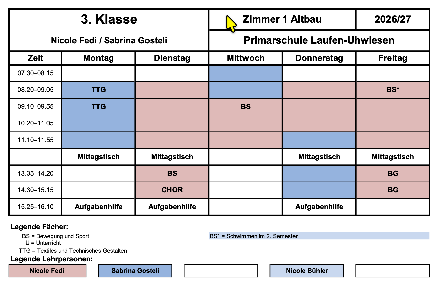 3. Klasse Stundenplan 2026/2027